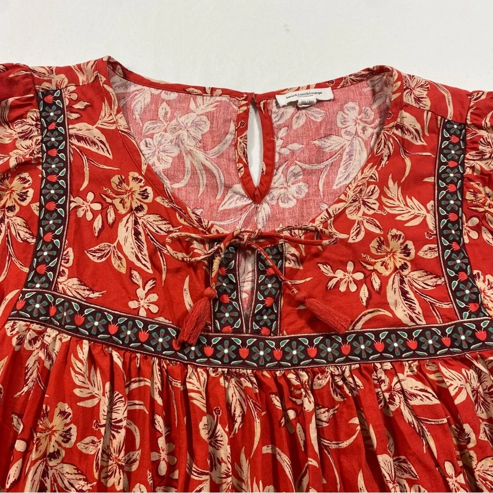 Beach Lunch Lounge Red Floral Boho Dress Belted Women’s XXL mini A-line Dress - Picture 3 of 9